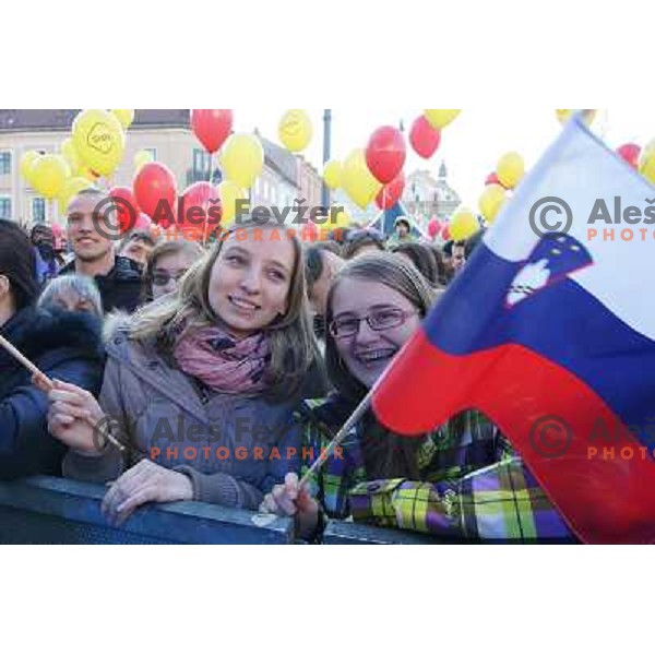 Fans at the reception of Slovenian Winter Sports Champions in Congress Square, Ljubljana, Slovenia on March 19, 2013 