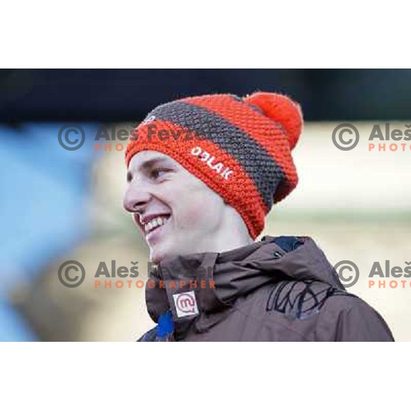 Jaka Hvala of Slovenia Ski jumping team at the reception of Slovenian Winter Sports Champions in Congress Square, Ljubljana, Slovenia on March 19, 2013 