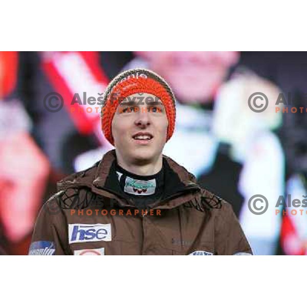 Jaka Hvala of Slovenia Ski jumping team at the reception of Slovenian Winter Sports Champions in Congress Square, Ljubljana, Slovenia on March 19, 2013 