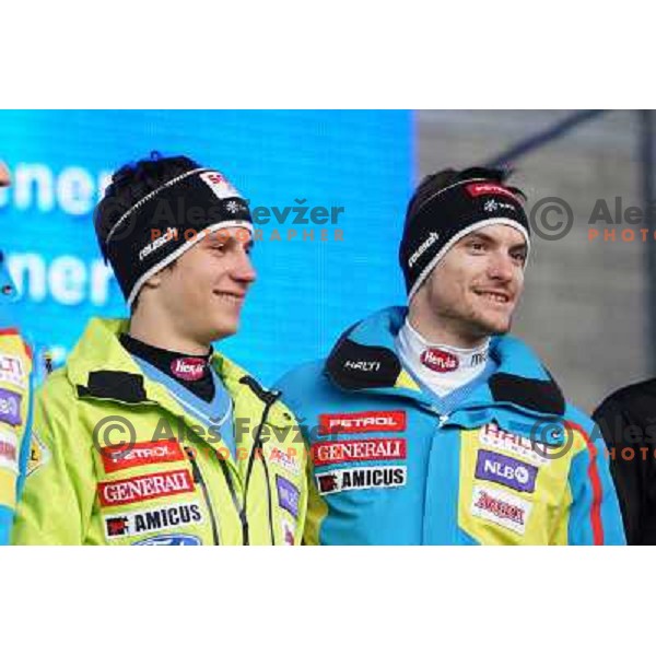of Slovenia Ski team at the reception of Slovenian Winter Sports Champions in Congress Square, Ljubljana, Slovenia on March 19, 2013 