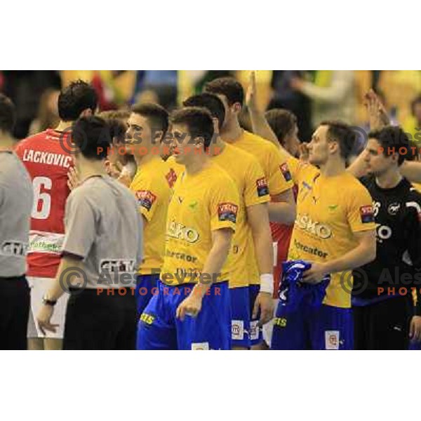 David Razgor during eight-final of EHF Velux Men\'s Champions league handball match RK Celje Pivovarna Lasko- HSV Hamburg, played in Zlatorog Arena, Celje, Slovenia on March 17, 2013 