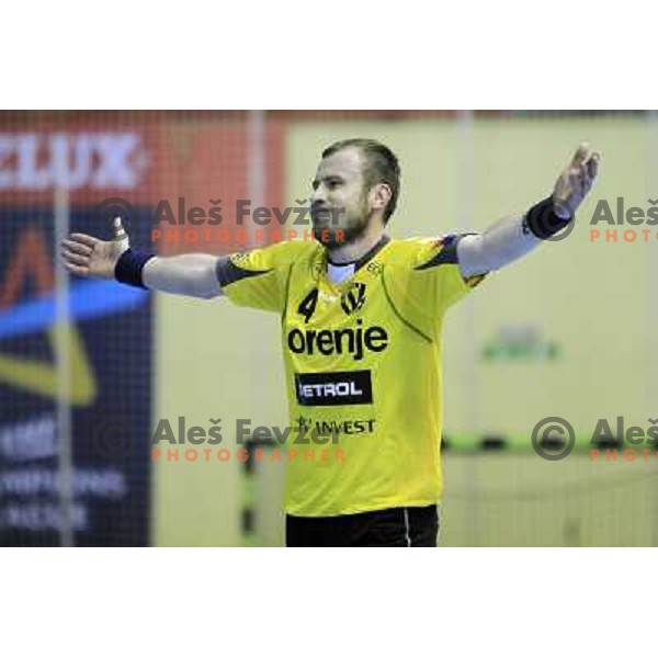 Fahrudin Melic during eight-final of EHF Velux Men\'s Champions league handball match RK Gorenje Velenje-Flensburg, played in Red Hall, Velenje, Slovenia on March 17, 2013 