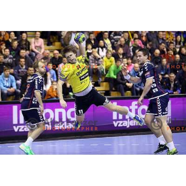 Jure Dolenec in action during eight-final of EHF Velux Men\'s Champions league handball match RK Gorenje Velenje-Flensburg, played in Red Hall, Velenje, Slovenia on March 17, 2013 