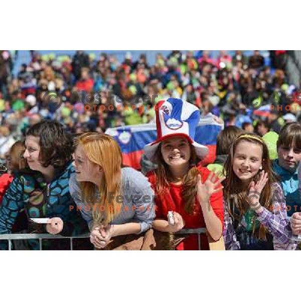 Spectators during qualifications at 1st day of FIS Ski Jumping World Cup Finals Planica, March 21th, 2013 in Planica, Slovenia. 