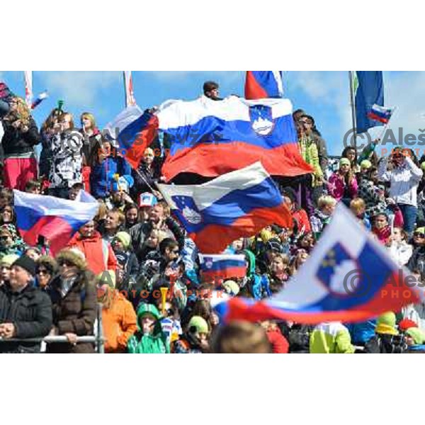 Spectators during qualifications at 1st day of FIS Ski Jumping World Cup Finals Planica, March 21th, 2013 in Planica, Slovenia. 