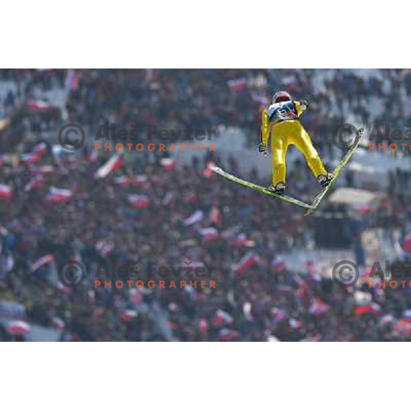 Robert Kranjec of Slovenia during team competition at FIS Ski jumping World Cup Final in Planica, Slovenia on March 23, 2013 