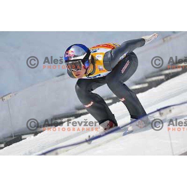 Gregor Schlierenzauer of Austria during team competition at FIS Ski jumping World Cup Final in Planica, Slovenia on March 23, 2013 