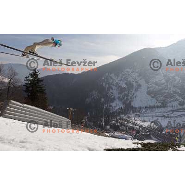 Peter Prevc of Slovenia during team competition at FIS Ski jumping World Cup Final in Planica, Slovenia on March 23, 2013 