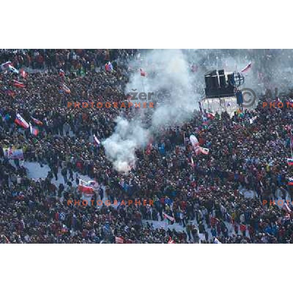 Spectators during team competition at FIS Ski jumping World Cup Final in Planica, Slovenia on March 23, 2013 