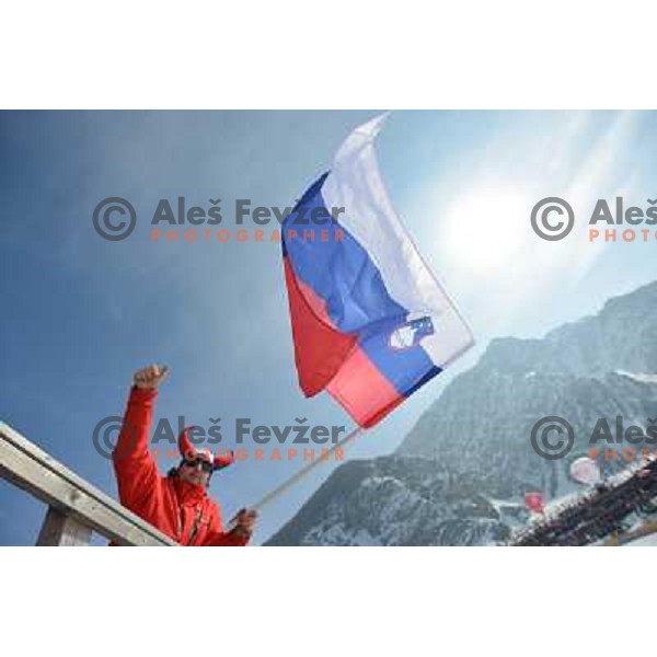 Spectators during team competition at FIS Ski jumping World Cup Final in Planica, Slovenia on March 23, 2013 