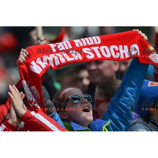 Spectators during team competition at FIS Ski jumping World Cup Final in Planica, Slovenia on March 23, 2013 