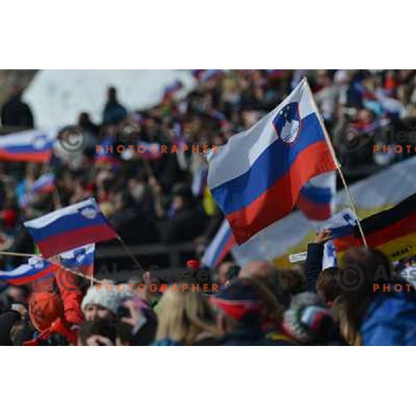 Flags during team competition at FIS Ski jumping World Cup Final in Planica, Slovenia on March 23, 2013 