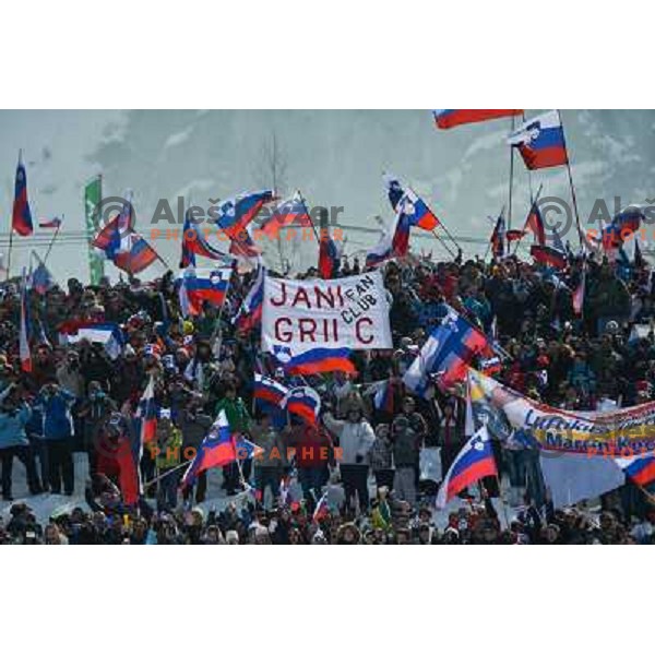 Spectators during team competition at FIS Ski jumping World Cup Final in Planica, Slovenia on March 23, 2013 