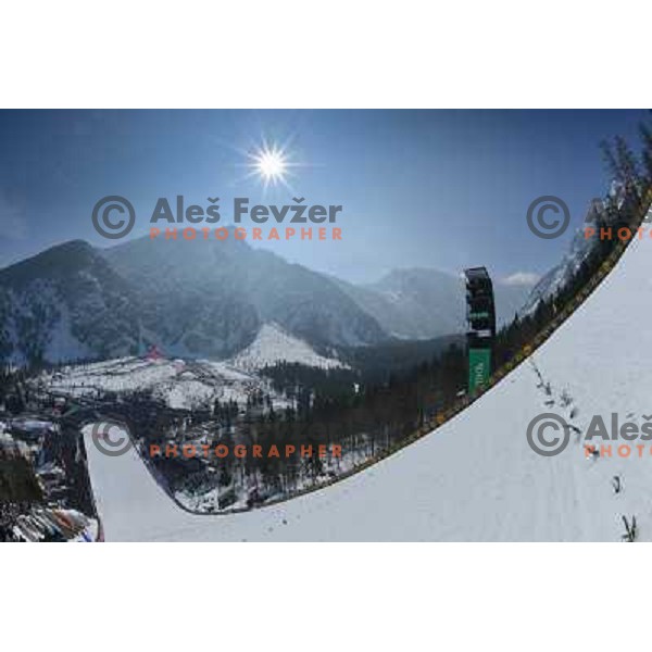 Flying hill Planica during team competition at FIS Ski jumping World Cup Final in Planica, Slovenia on March 23, 2013 