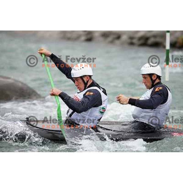 Luka Bozic and Saso Taljat of Slovenia during kayak & canoe slalom race "Season opener" in Tacen, Ljubljana on March 23, 2013 