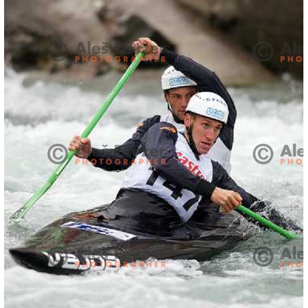 Luka Bozic and Saso Taljat of Slovenia during kayak & canoe slalom race "Season opener" in Tacen, Ljubljana on March 23, 2013 