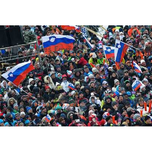 Spectators during final competition at FIS Ski jumping World Cup Final in Planica, Slovenia on March 24, 2013 