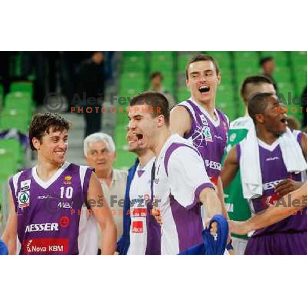Team of Maribor Messer in action during basketball match Union Olimpija-Maribr Messer in fourth round of Telemach league, played in Arena Stozice, Ljubljana, Slovenia on April 3 ,2013 