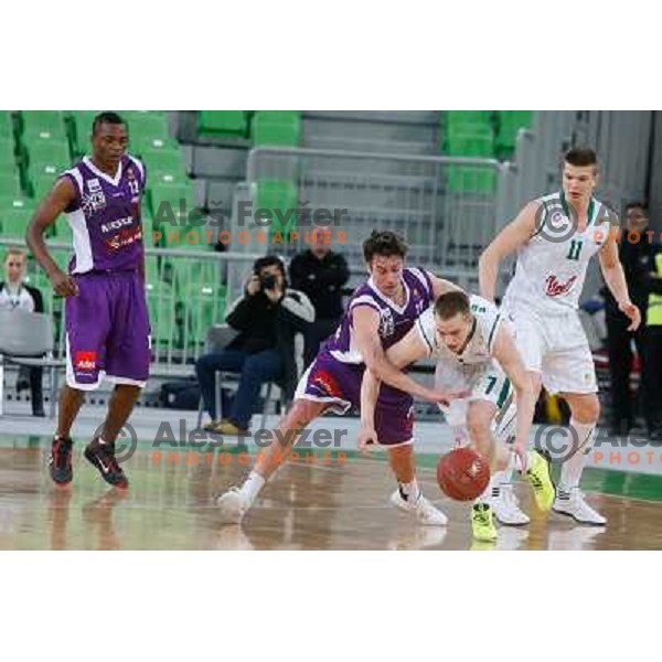 Ruphin Tshiabu Kayembe, Bojan Jovanovic of Maribor Messer and Klemen Prepelic, Dino Muric of of Union Olimpija in action during basketball match Union Olimpija-Maribr Messer in fourth round of Telemach league, played in Arena Stozice, Ljubljana, Slovenia 