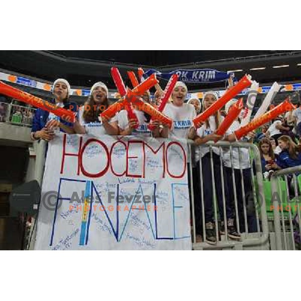 Fans of Krim Mercator at semi-final match of EHF Women\'s Champions league between Krim Mercator (SLO) and Larvik (NOR), played in Stozice Arena, Ljubljana, Slovenia on April 13, 2013 