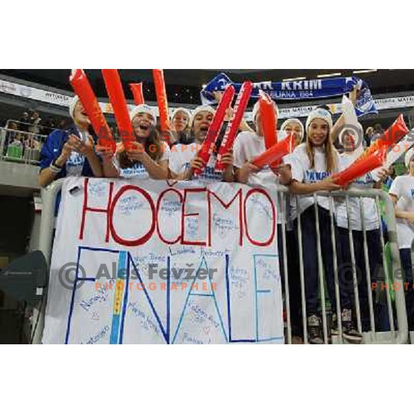 Fans of Krim Mercator at semi-final match of EHF Women\'s Champions league between Krim Mercator (SLO) and Larvik (NOR), played in Stozice Arena, Ljubljana, Slovenia on April 13, 2013 