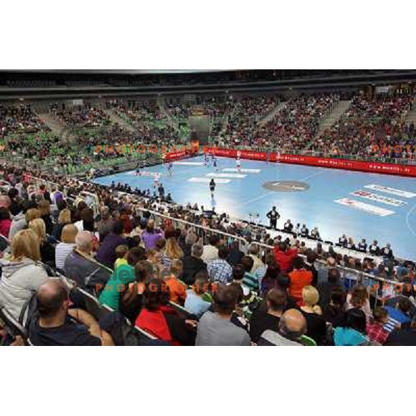 Fans of Krim Mercator at semi-final match of EHF Women\'s Champions league between Krim Mercator (SLO) and Larvik (NOR), played in Stozice Arena, Ljubljana, Slovenia on April 13, 2013 