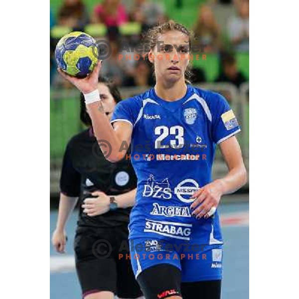 Andrea Penezic of Krim Mercator in action during semi-final match of EHF Women\'s Champions league between Krim Mercator (SLO) and Larvik (NOR), played in Stozice Arena, Ljubljana, Slovenia on April 13, 2013 