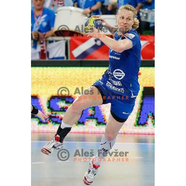 Christin Nina Worz of Krim Mercator in action during semi-final match of EHF Women\'s Champions league between Krim Mercator (SLO) and Larvik (NOR), played in Stozice Arena, Ljubljana, Slovenia on April 13, 2013 