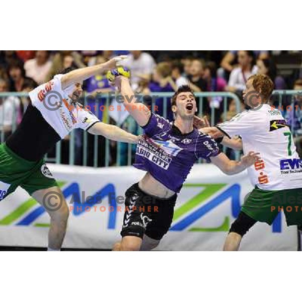 Nikola Spelic, Christian Schone during handball match Maribor Branik - Frisch aux Goppingen, EHF cup, played in Tabor hall, 20.4.2013, Maribor 