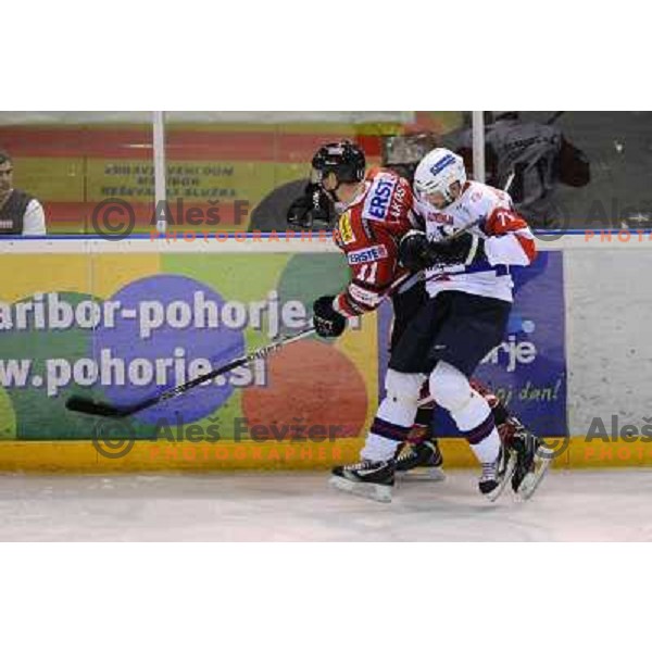 Phillippe Lakos, Bostjan Golicic during friendly ice hockey match Slovenia - Austria, played in Ledna hall, 19.4.2013, Maribor 