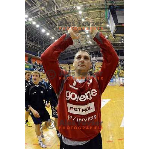 Ivan Gajic of Gorenje in action during handball match Celje PL- Gorenje in round 5 of second phase of Prva liga, played in Zlatorog Arena, Celje on April 20, 2013 