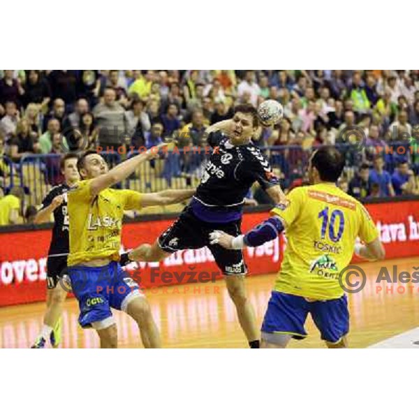 Marko Bezjak of Gorenje in action during handball match Celje PL- Gorenje in round 5 of second phase of Prva liga, played in Zlatorog Arena, Celje on April 20, 2013 
