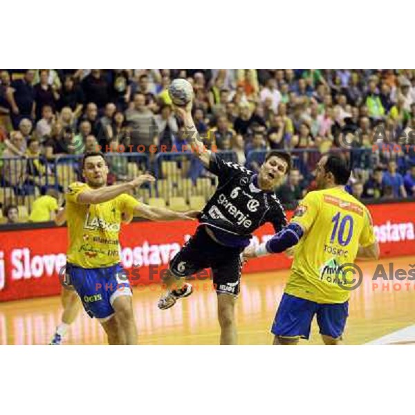 Marko Bezjak of Gorenje in action during handball match Celje PL- Gorenje in round 5 of second phase of Prva liga, played in Zlatorog Arena, Celje on April 20, 2013 