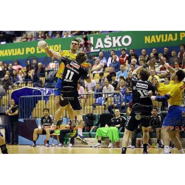 Borut Mackovsek of Celje Pivovarna Lasko in action during handball match Celje PL- Gorenje in round 5 of second phase of Prva liga, played in Zlatorog Arena, Celje on April 20, 2013 
