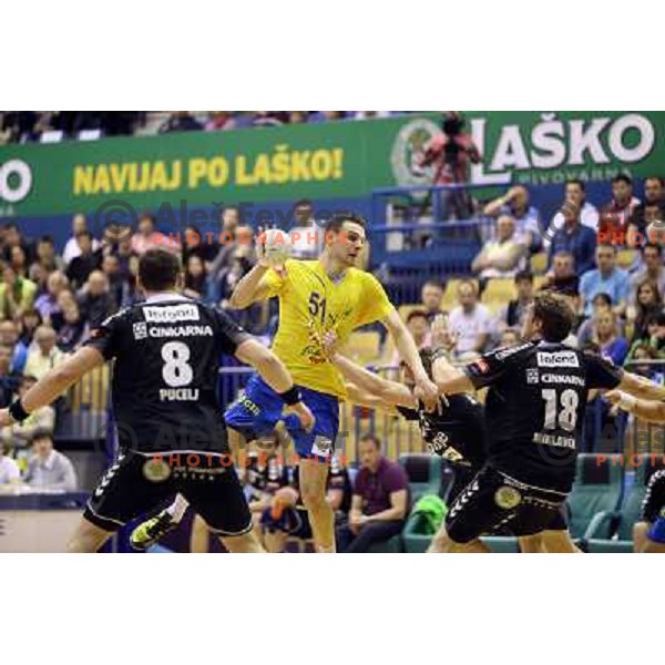Borut Mackovsek of Celje Pivovarna Lasko in action during handball match Celje PL- Gorenje in round 5 of second phase of Prva liga, played in Zlatorog Arena, Celje on April 20, 2013 