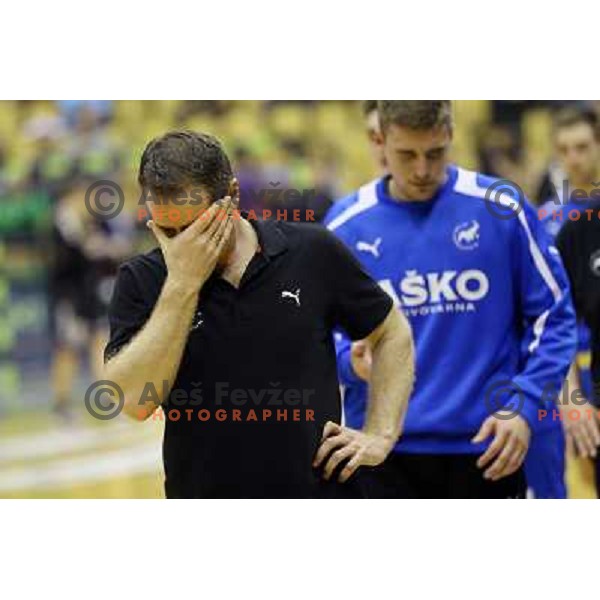 Vladan Matic, head coach of Celje Pivovarna Lasko in action during handball match Celje PL- Gorenje in round 5 of second phase of Prva liga, played in Zlatorog Arena, Celje on April 20, 2013 