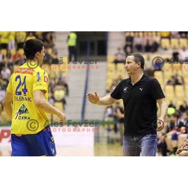 Vladan Matic, head coach of Celje Pivovarna Lasko in action during handball match Celje PL- Gorenje in round 5 of second phase of Prva liga, played in Zlatorog Arena, Celje on April 20, 2013 