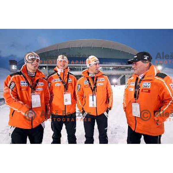 Nordic combined team from Slovenia in front of Sapporo Dome before opening ceremony of FIS Nordic World SKI Championships 2007 in Sapporo, Japan