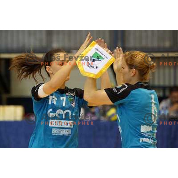 Mirjana Gojkovic, Neli Irman of Gen I Zagorje in action in the Final of Slovenian Handball Cup between Krim Mercator and Gen I Zagorje, played in Galjevica Hall, Ljubljana on April 21, 2013 