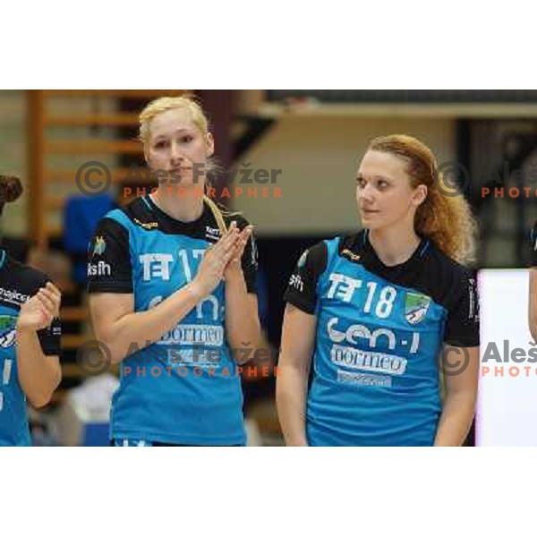 Manca Jeglic and Spela Golcar of Gen I Zagorje in action in the Final of Slovenian Handball Cup between Krim Mercator and Gen I Zagorje, played in Galjevica Hall, Ljubljana on April 21, 2013 