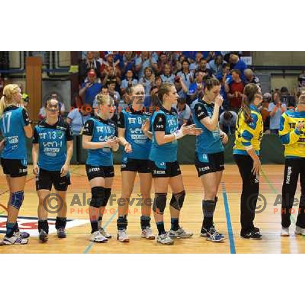 Players of Gen I Zagorje in action in the Final of Slovenian Handball Cup between Krim Mercator and Gen I Zagorje, played in Galjevica Hall, Ljubljana on April 21, 2013 