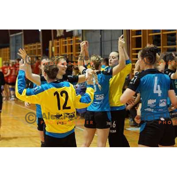 Neli Irman and players of Gen I Zagorje in action in the Final of Slovenian Handball Cup between Krim Mercator and Gen I Zagorje, played in Galjevica Hall, Ljubljana on April 21, 2013 