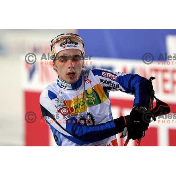 Mitja Oranic after crossing finish line at Nordic combined 7.5km Sprint race at FIS Nordic World SKI Championships 2007 in Sapporo, Japan