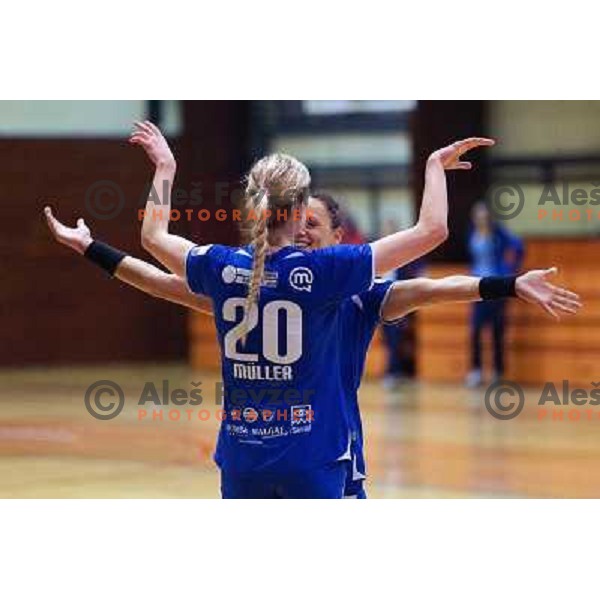 Players of Krim Mercator celebrate victory in Slovenian Handball Championships, played in Galjevica hall, Ljubljana on May 10, 2013 