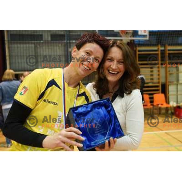 Sergeja Stefanisin and Players of Krim Mercator celebrate victory in Slovenian Handball Championships, played in Galjevica hall, Ljubljana on May 10, 2013 