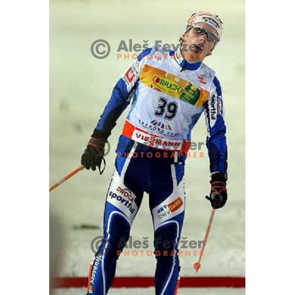 Mitja Oranic after crossing finish line at Nordic combined 7.5km Sprint race at FIS Nordic World SKI Championships 2007 in Sapporo, Japan
