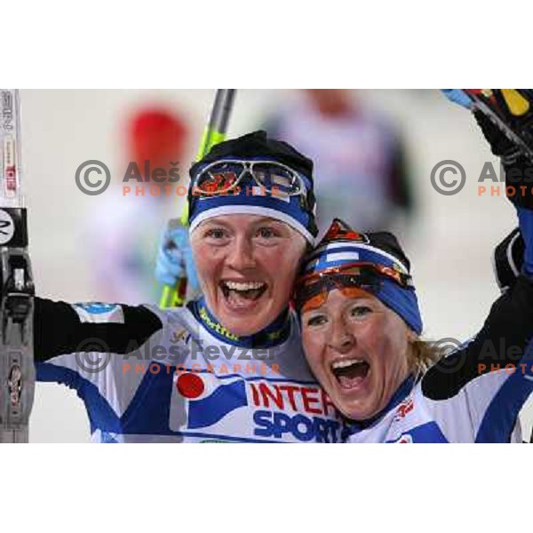 Kuitunen (left0 and Roponen at Women\'s Sprint Relay race at FIS Nordic World SKI Championships 2007 in Sapporo, Japan