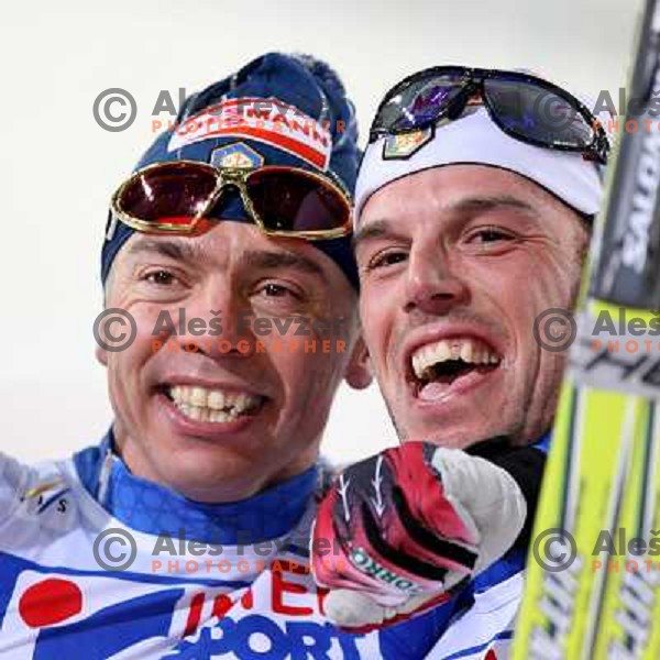 Zorzi (left) and Pasini at Men\'s Sprint Relay race at FIS Nordic World SKI Championships 2007 in Sapporo, Japan