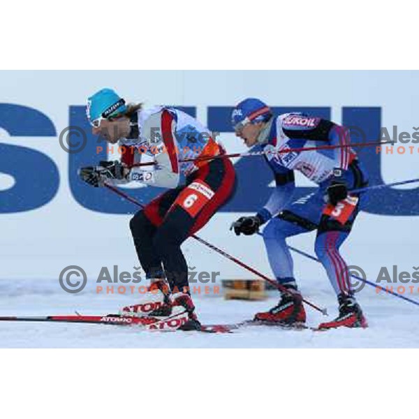 Milan Sperl in front of Nikolay Morilov at Men\'s Sprint Relay race at FIS Nordic World SKI Championships 2007 in Sapporo, Japan