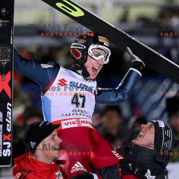 Simon Ammann celebrate victory at Ski-jumping competition at Large Hill Okurayama (HS 134) at FIS Nordic World SKI Championships 2007 in Sapporo, Japan